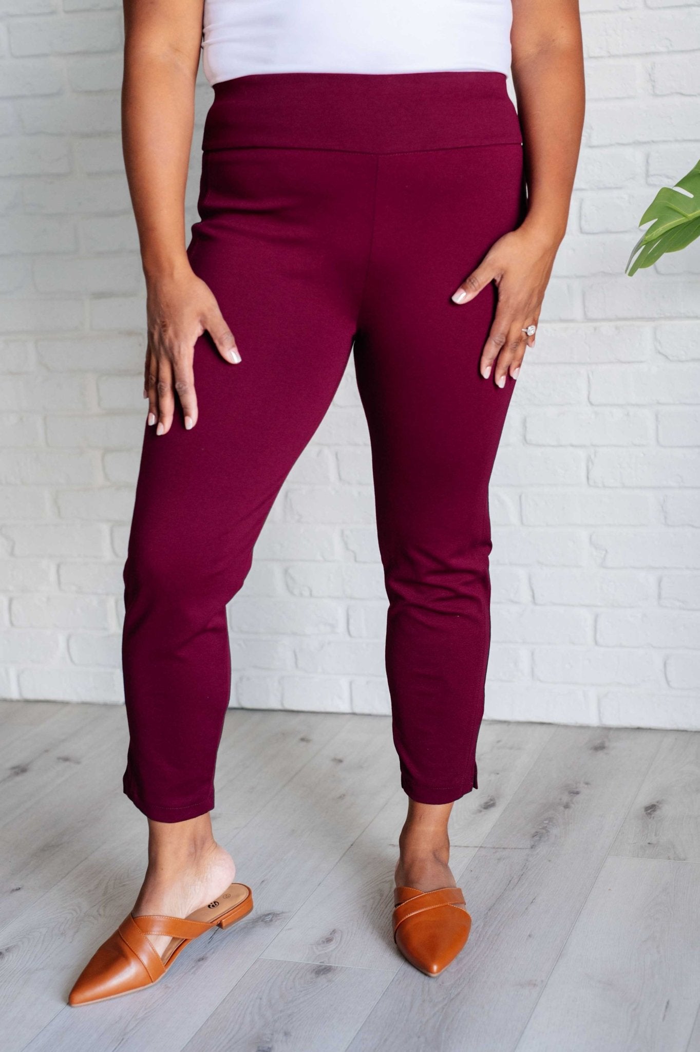 Magic Ankle Crop Skinny Pants in Wine - Driftwood Boutique