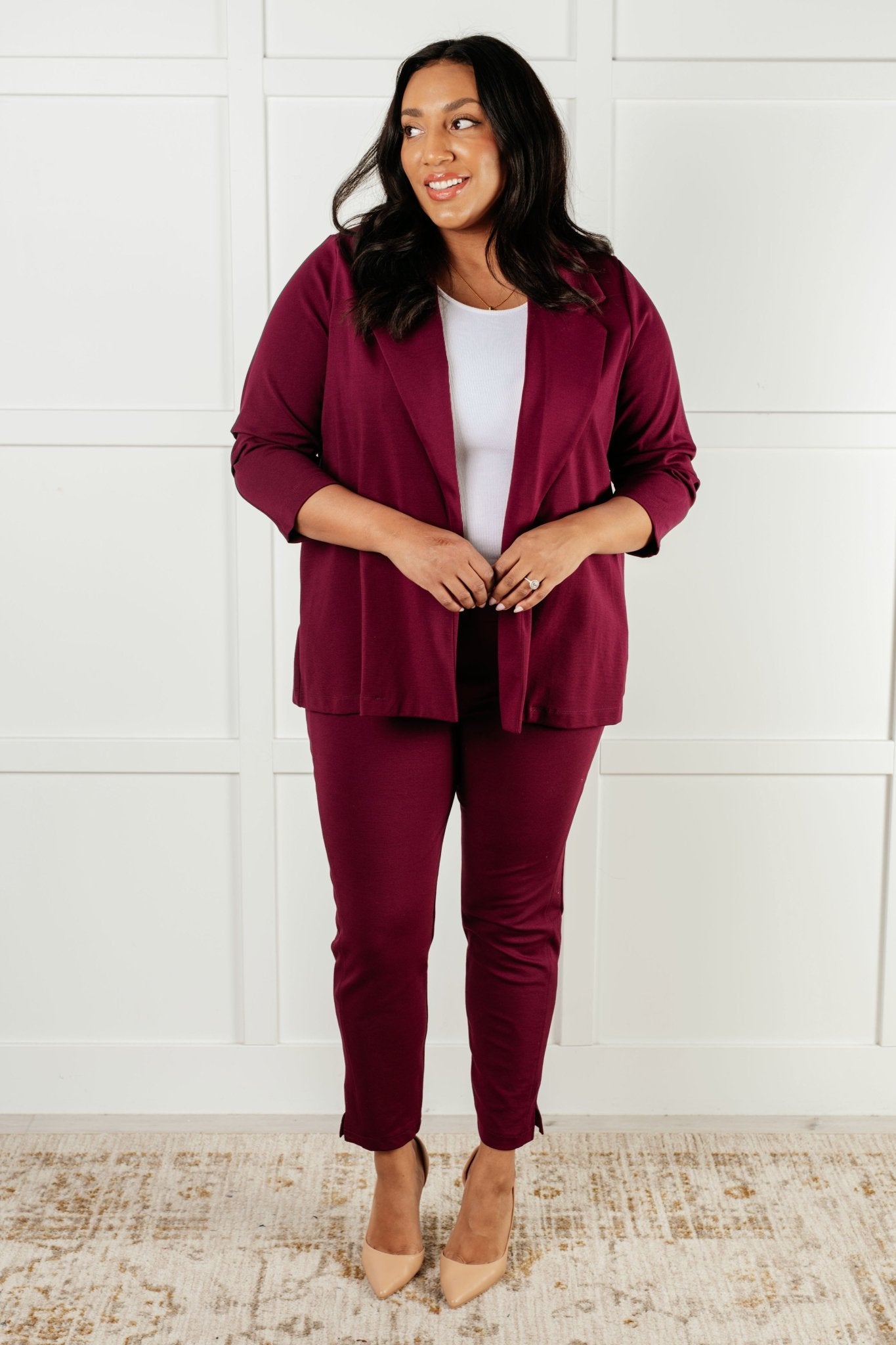 Magic Ankle Crop Skinny Pants in Wine - Driftwood Boutique