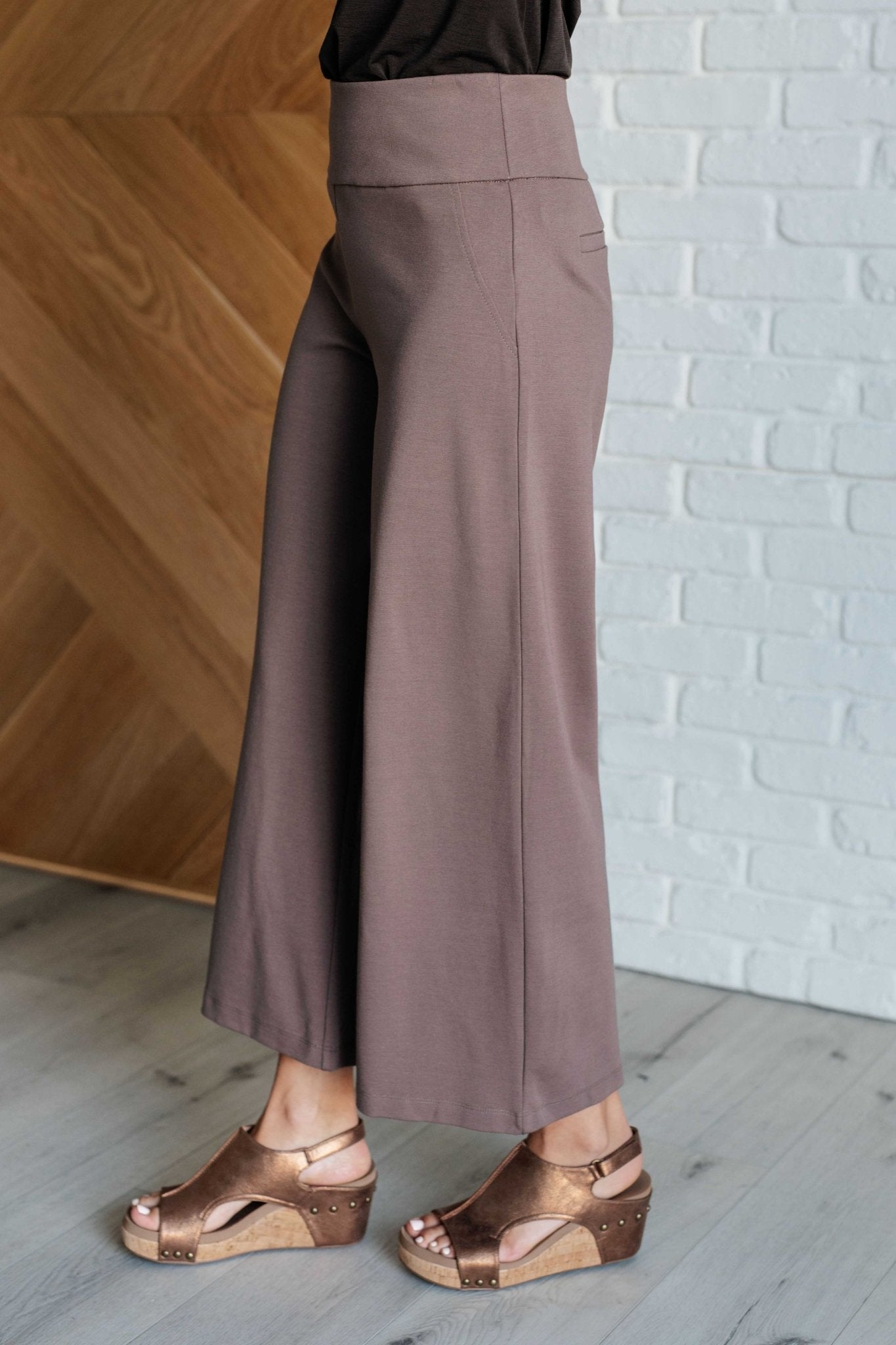 Magic Wide Leg Crop Pants in Dark Mocha - Driftwood Boutique
