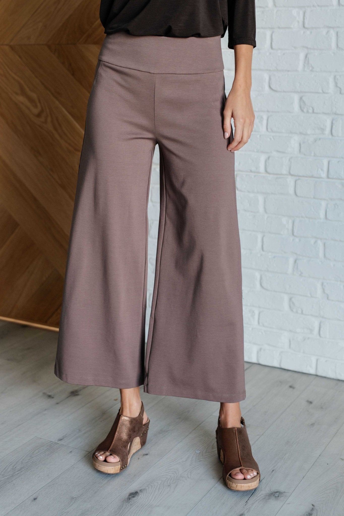 Magic Wide Leg Crop Pants in Dark Mocha - Driftwood Boutique