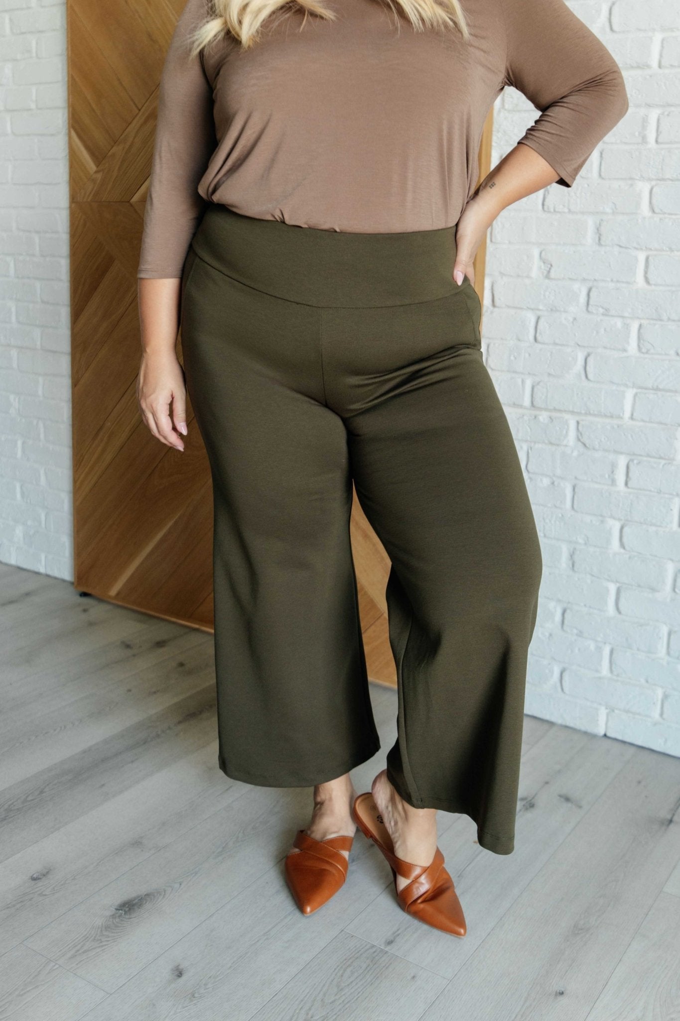Magic Wide Leg Crop Pants in Olive - Driftwood Boutique