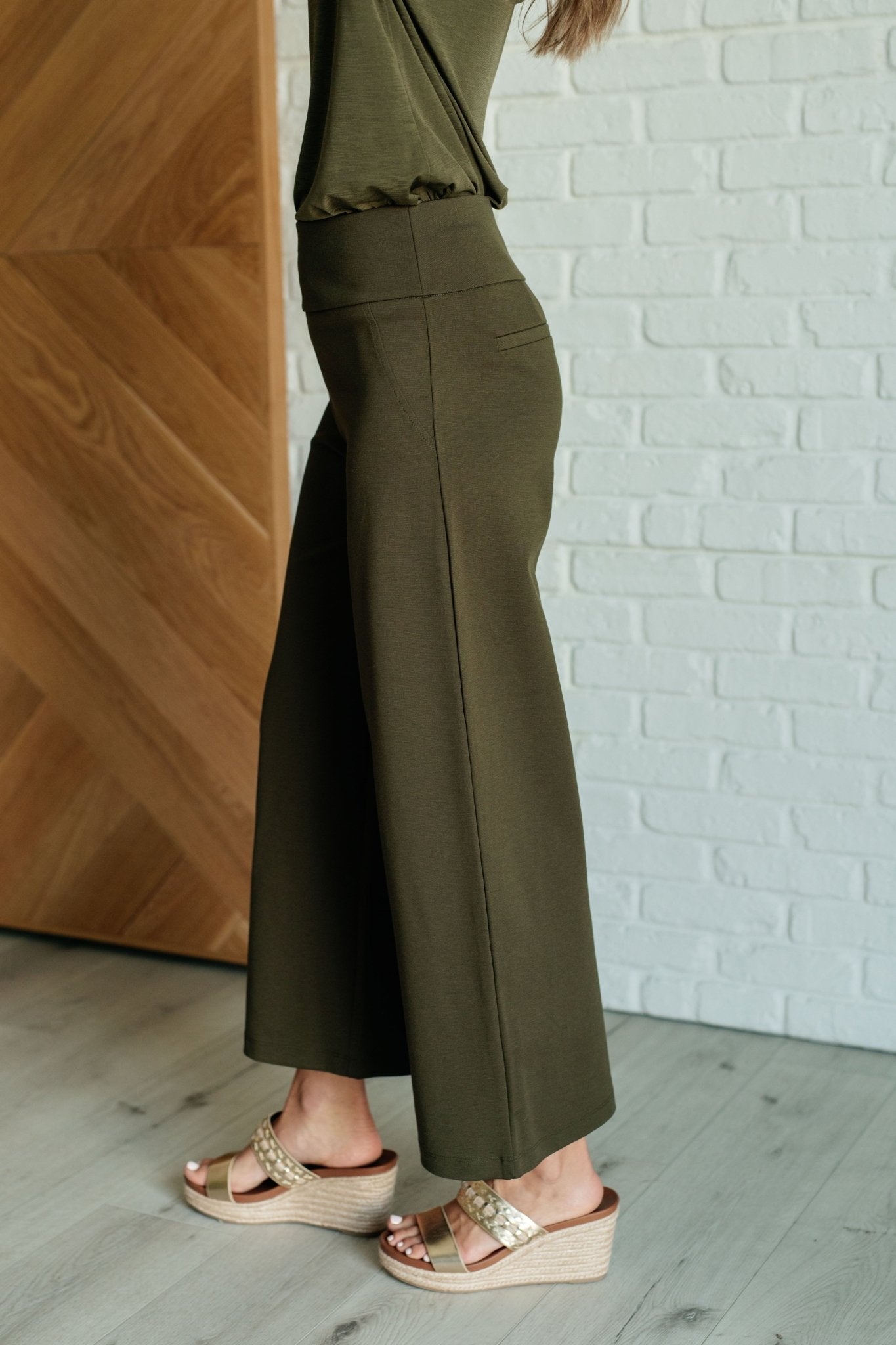 Magic Wide Leg Crop Pants in Olive - Driftwood Boutique