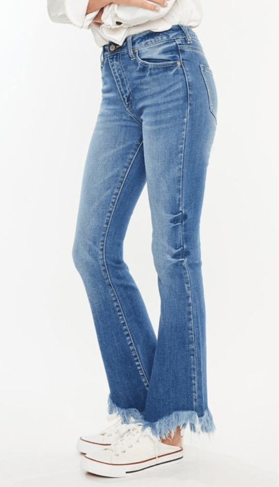 Mandy High Rise Frayed Asymmetric Hem Bootcut Jeans - Driftwood Boutique