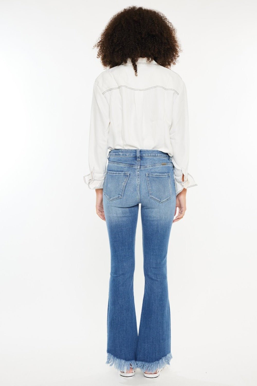 Mandy High Rise Frayed Asymmetric Hem Bootcut Jeans - Driftwood Boutique