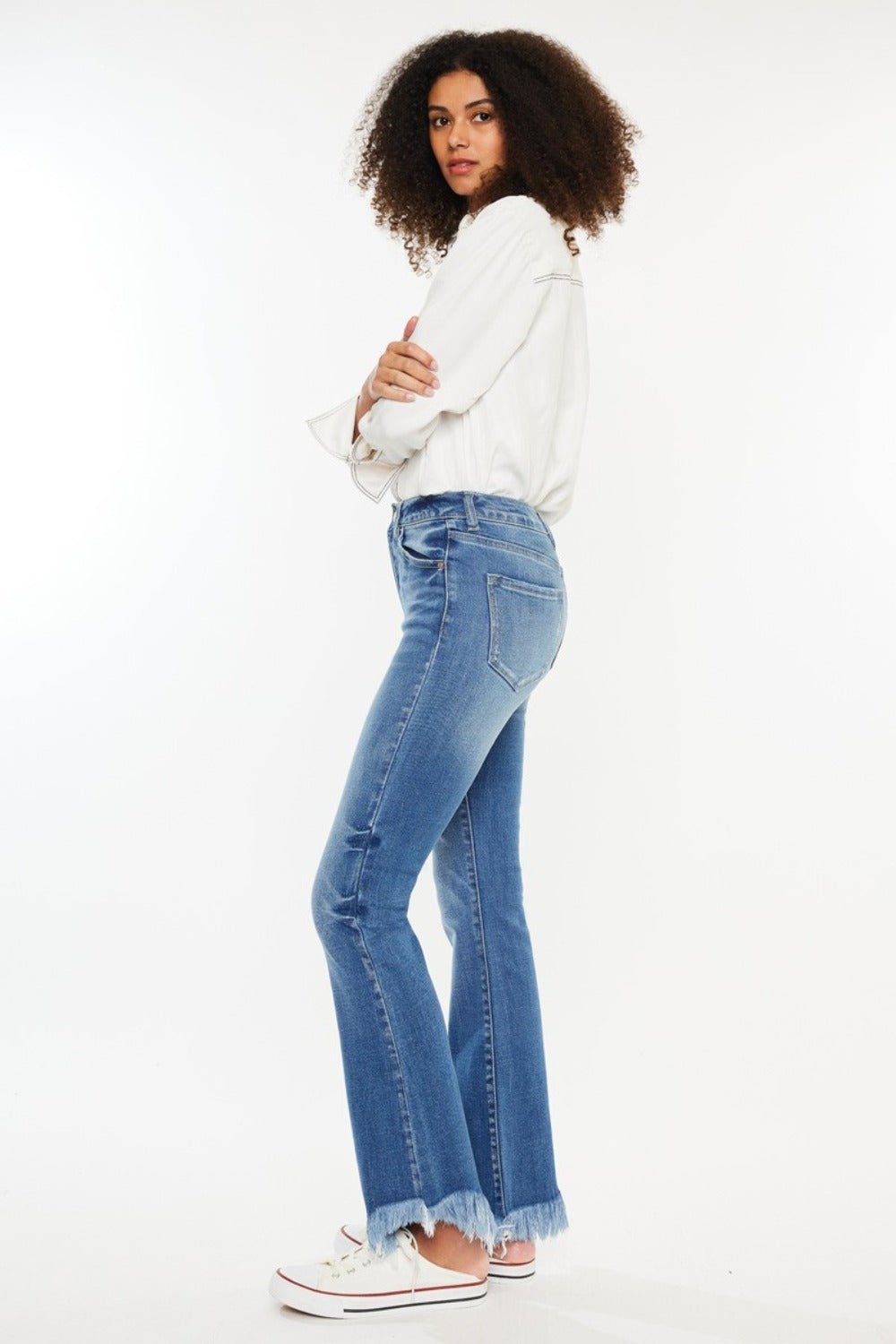 Mandy High Rise Frayed Asymmetric Hem Bootcut Jeans - Driftwood Boutique