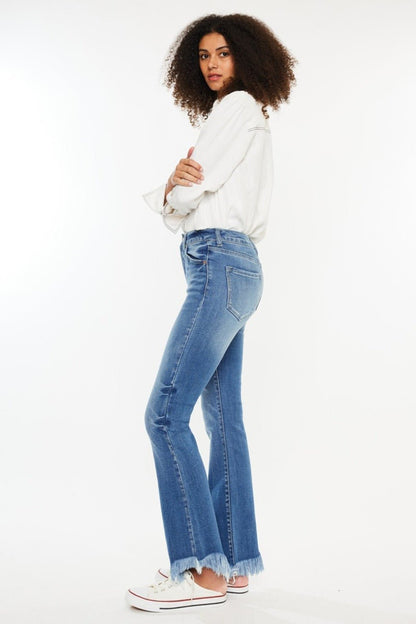 Mandy High Rise Frayed Asymmetric Hem Bootcut Jeans - Driftwood Boutique