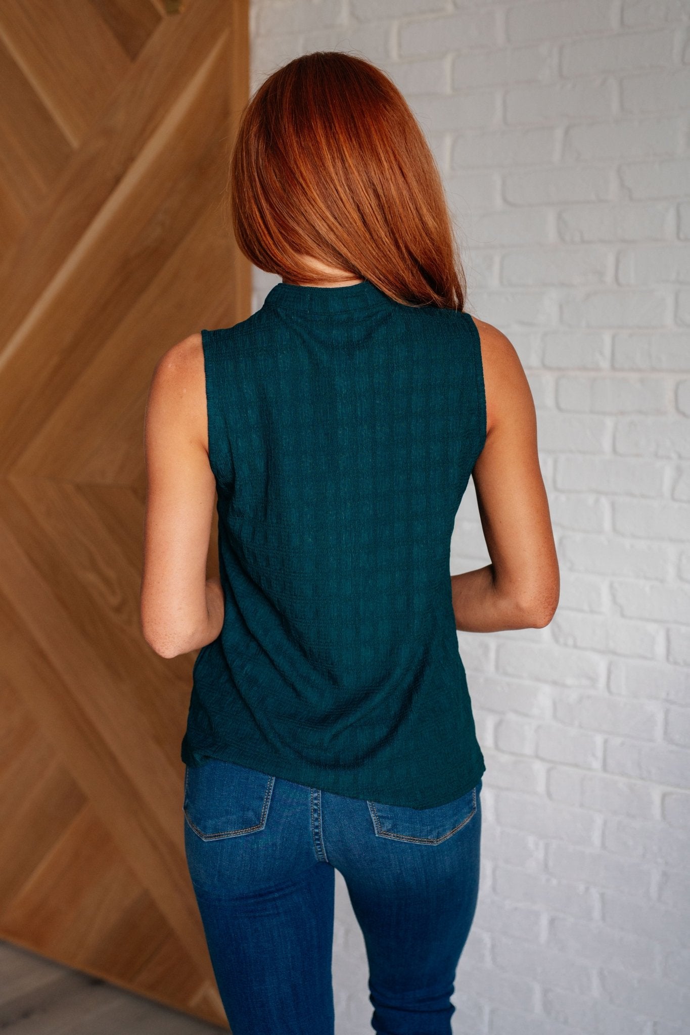 Matter of Fact Pleat Front Sleeveless Blouse in Sea Green - Driftwood Boutique