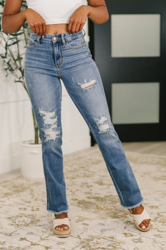 Maureen High Rise Distressed Bootcut Jeans - Driftwood Boutique