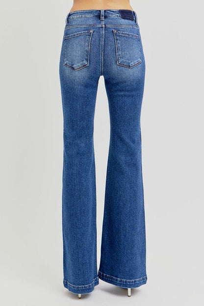 Megs Low Rise Whisker Wash Flare Jeans - Driftwood Boutique