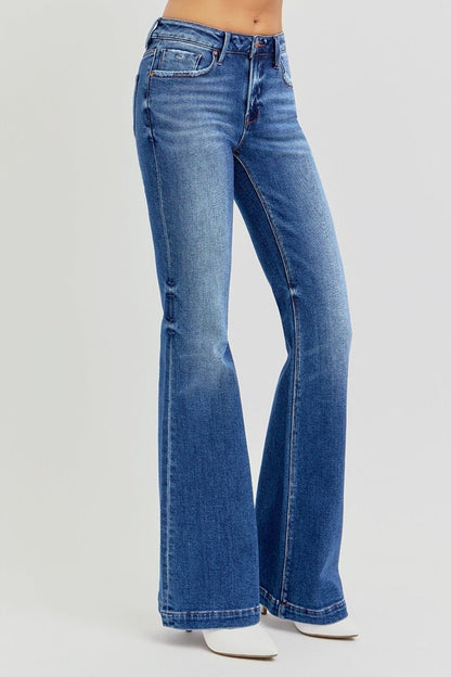 Megs Low Rise Whisker Wash Flare Jeans - Driftwood Boutique