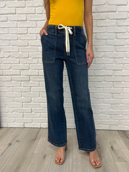 Melanie High Rise Drawstring Wide Leg Jeans - Driftwood Boutique