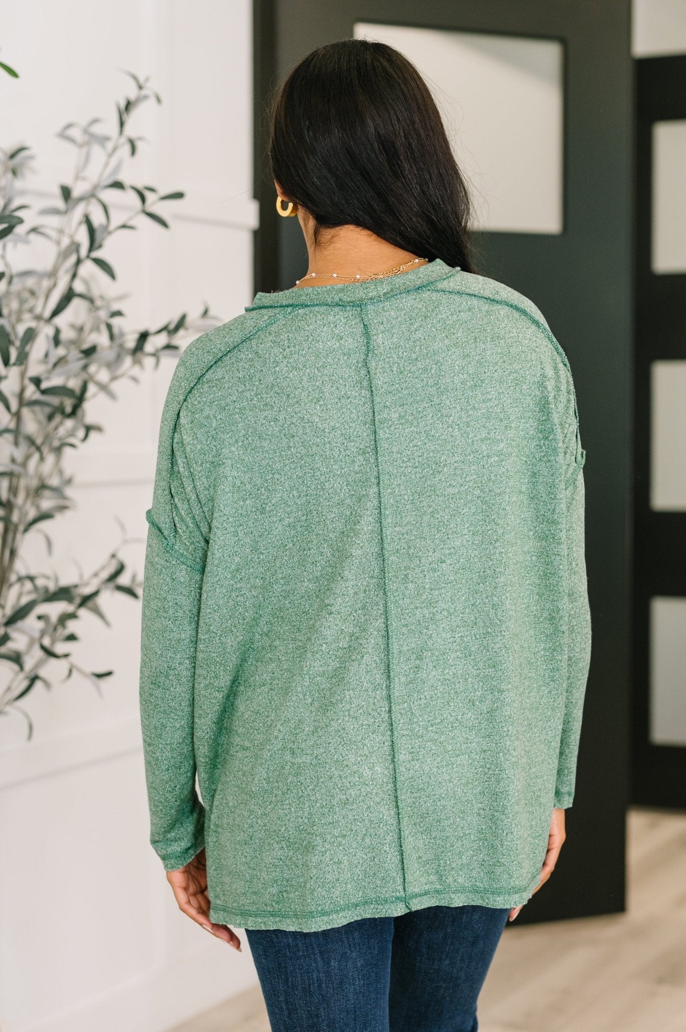 Mellow Mood Heathered Pullover in Dark Green - Driftwood Boutique