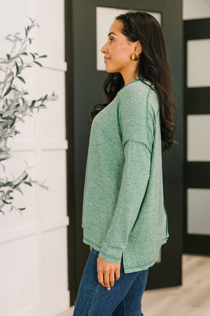Mellow Mood Heathered Pullover in Dark Green - Driftwood Boutique