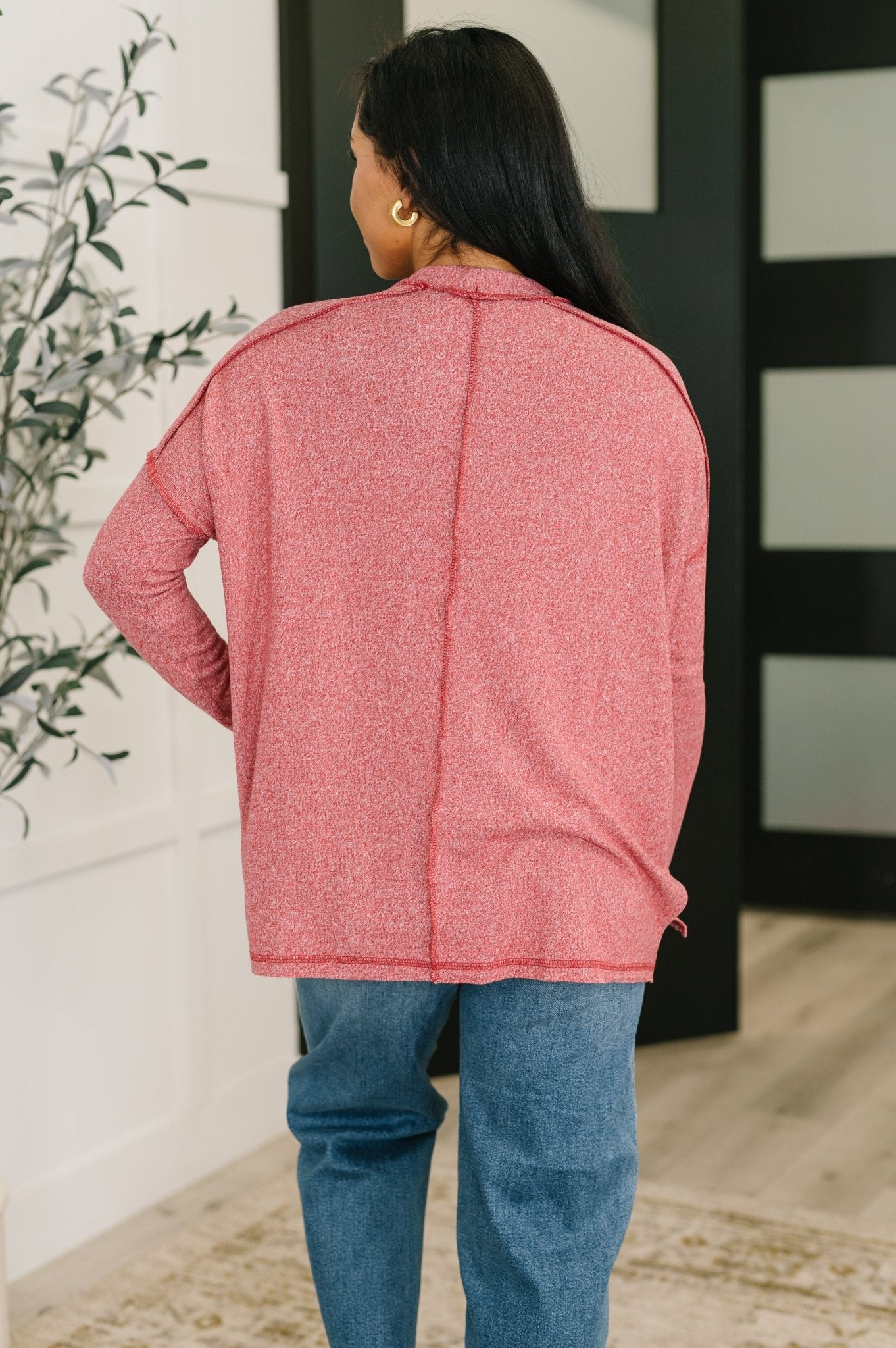 Mellow Mood Heathered Pullover in Dark Red - Driftwood Boutique