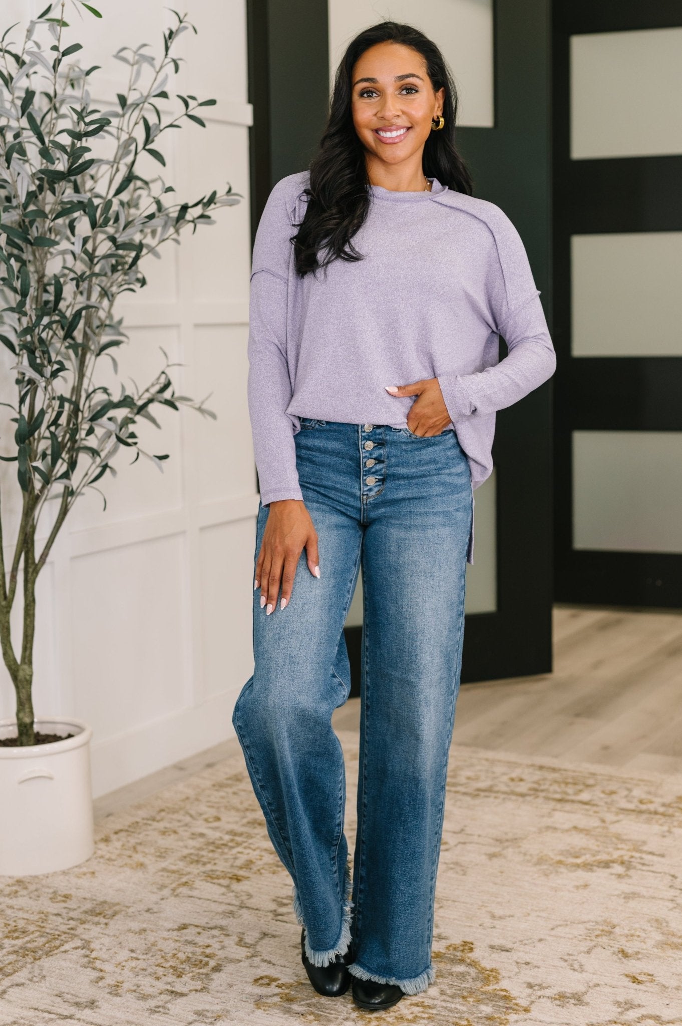 Mellow Mood Heathered Pullover in Lavender - Driftwood Boutique