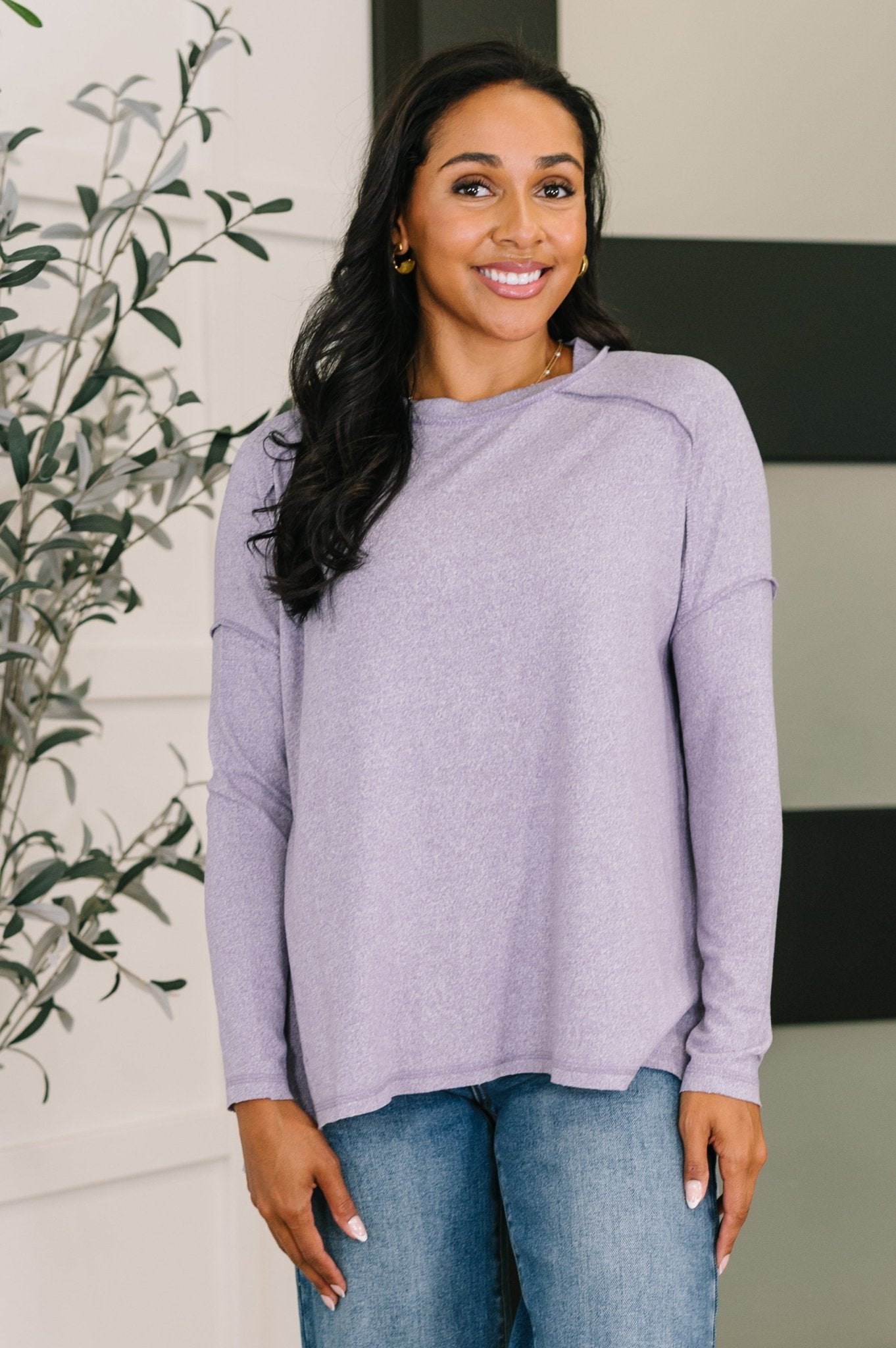 Mellow Mood Heathered Pullover in Lavender - Driftwood Boutique