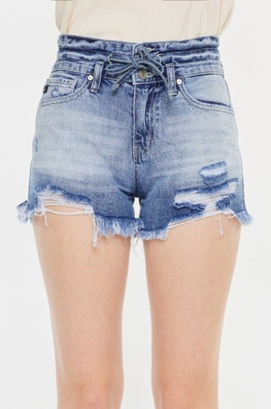 Mitsy High Rise Tie Waist Frayed Hem Denim Shorts - Driftwood Boutique