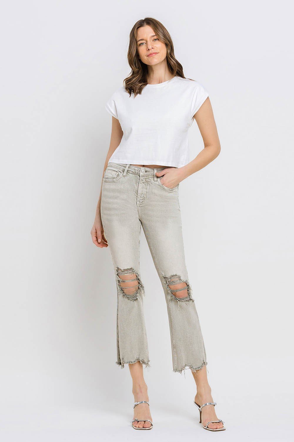 Mya Raw Hem Cropped Flare Jeans - Driftwood Boutique