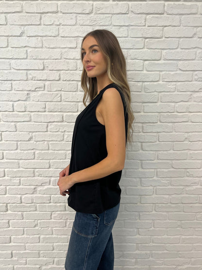 New Normal Pleat Detail Sleeveless Top in Black - Driftwood Boutique