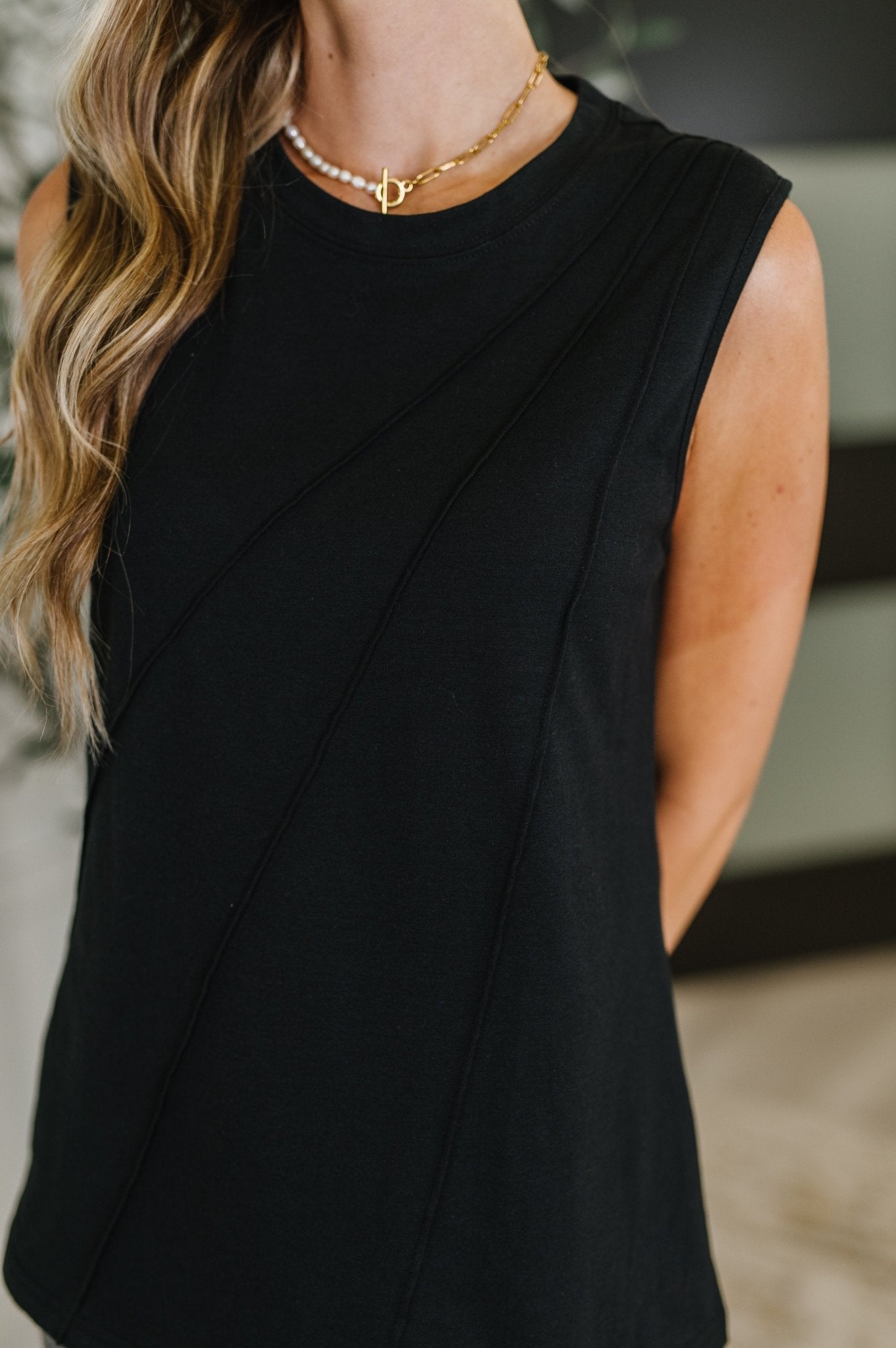 New Normal Pleat Detail Sleeveless Top in Black - Driftwood Boutique