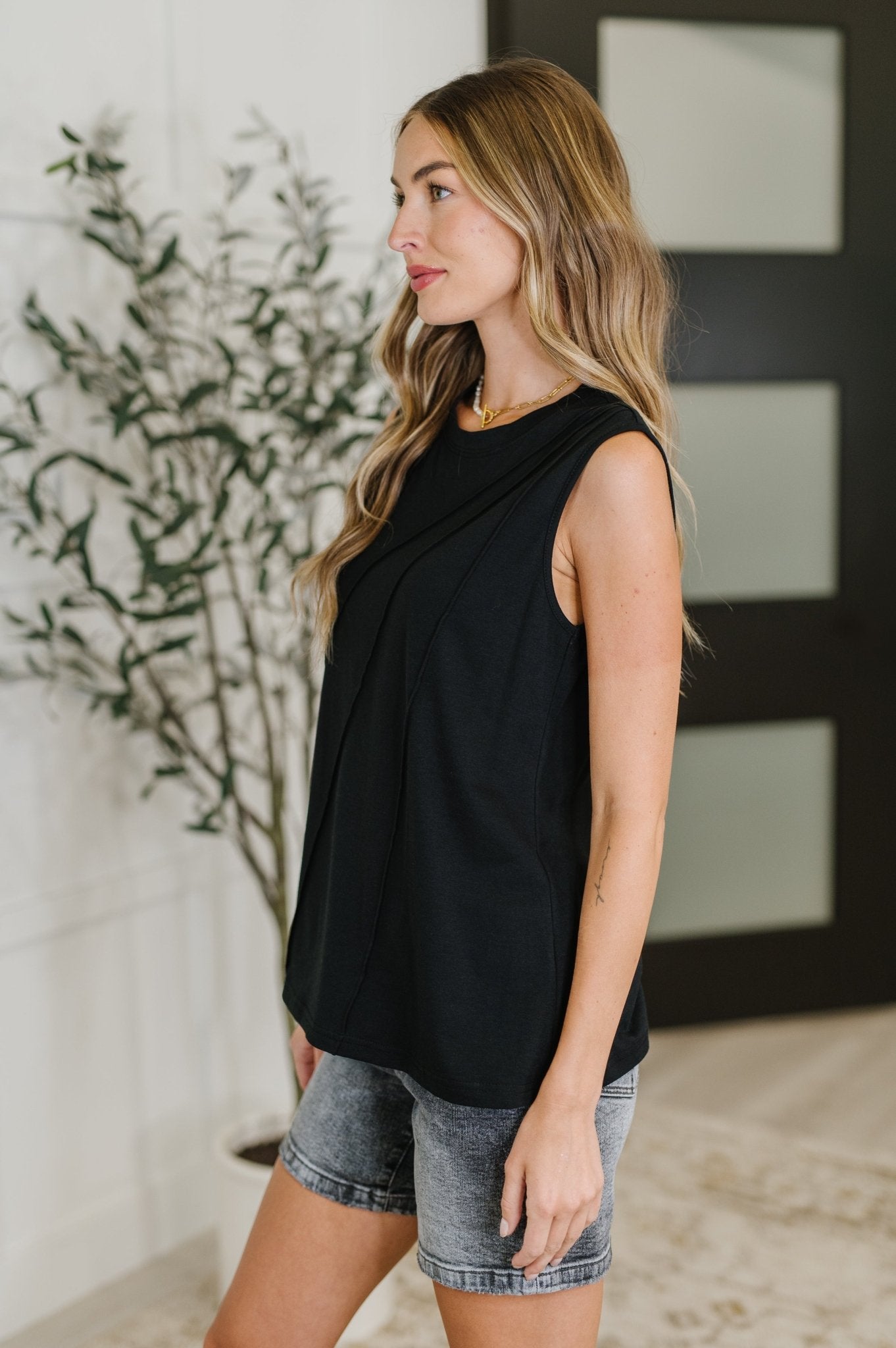 New Normal Pleat Detail Sleeveless Top in Black - Driftwood Boutique