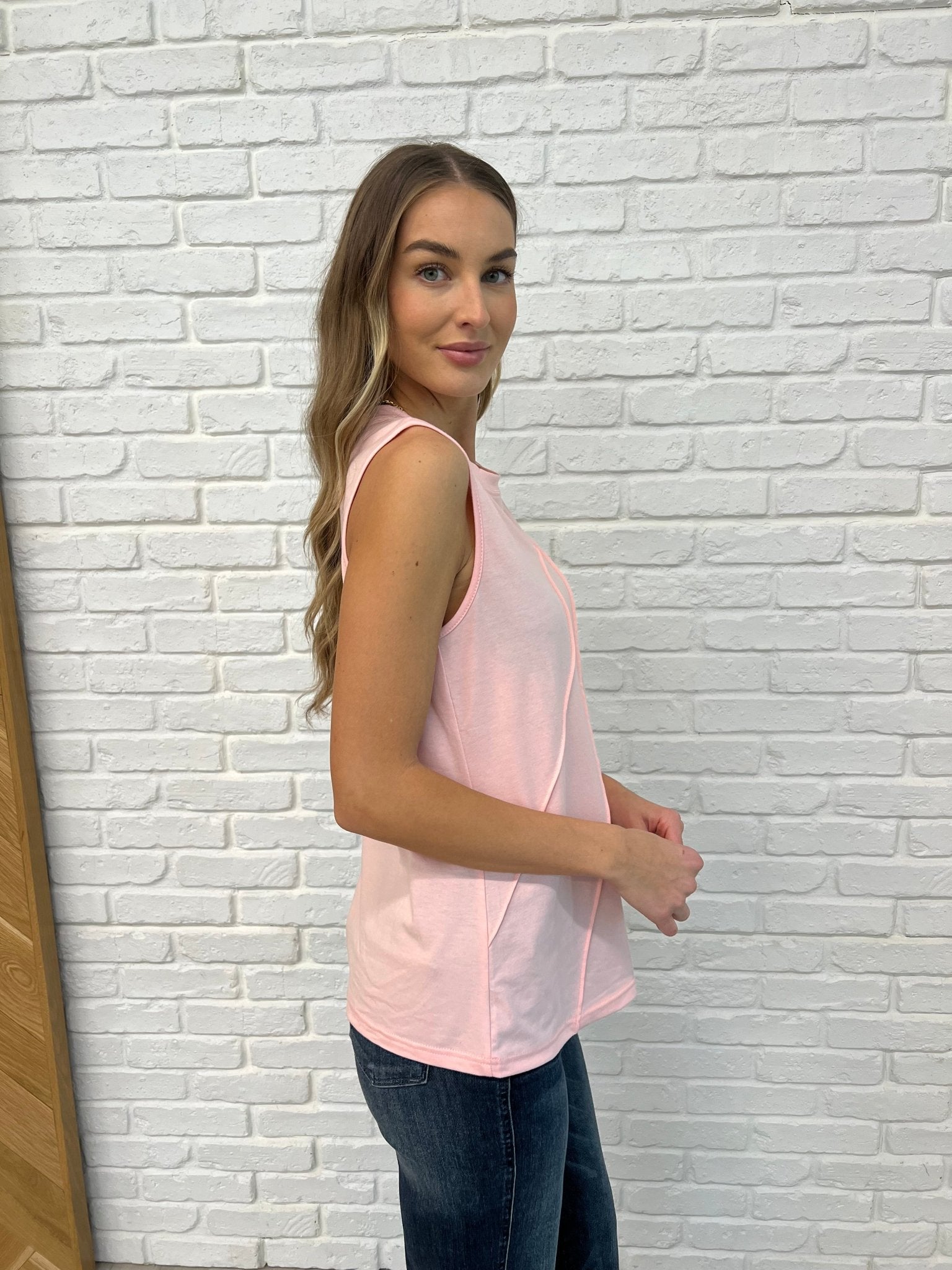 New Normal Pleat Detail Sleeveless Top in Pink - Driftwood Boutique