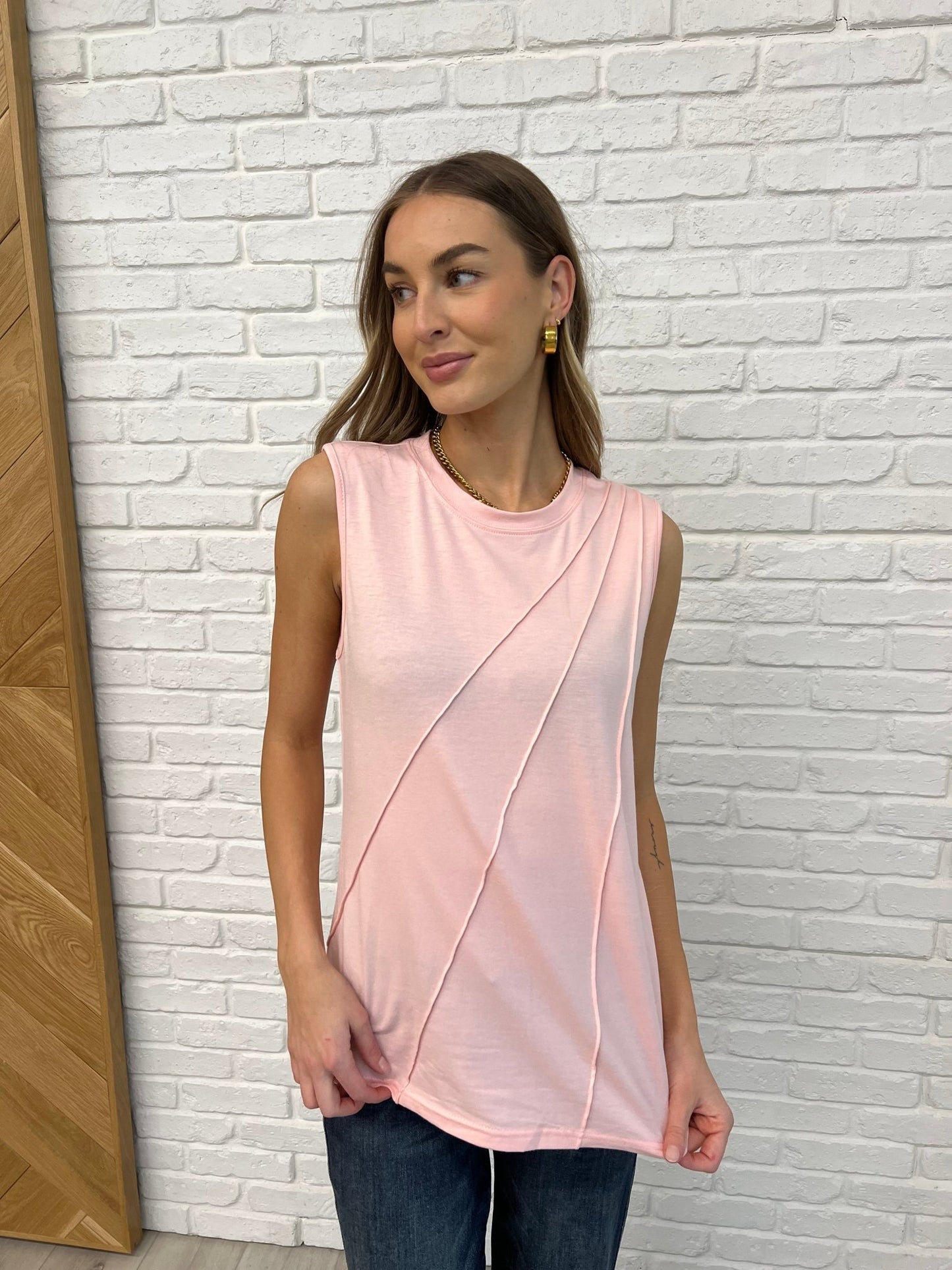 New Normal Pleat Detail Sleeveless Top in Pink - Driftwood Boutique