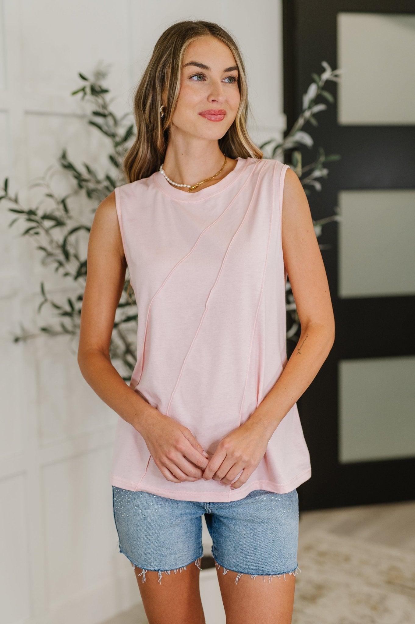 New Normal Pleat Detail Sleeveless Top in Pink - Driftwood Boutique