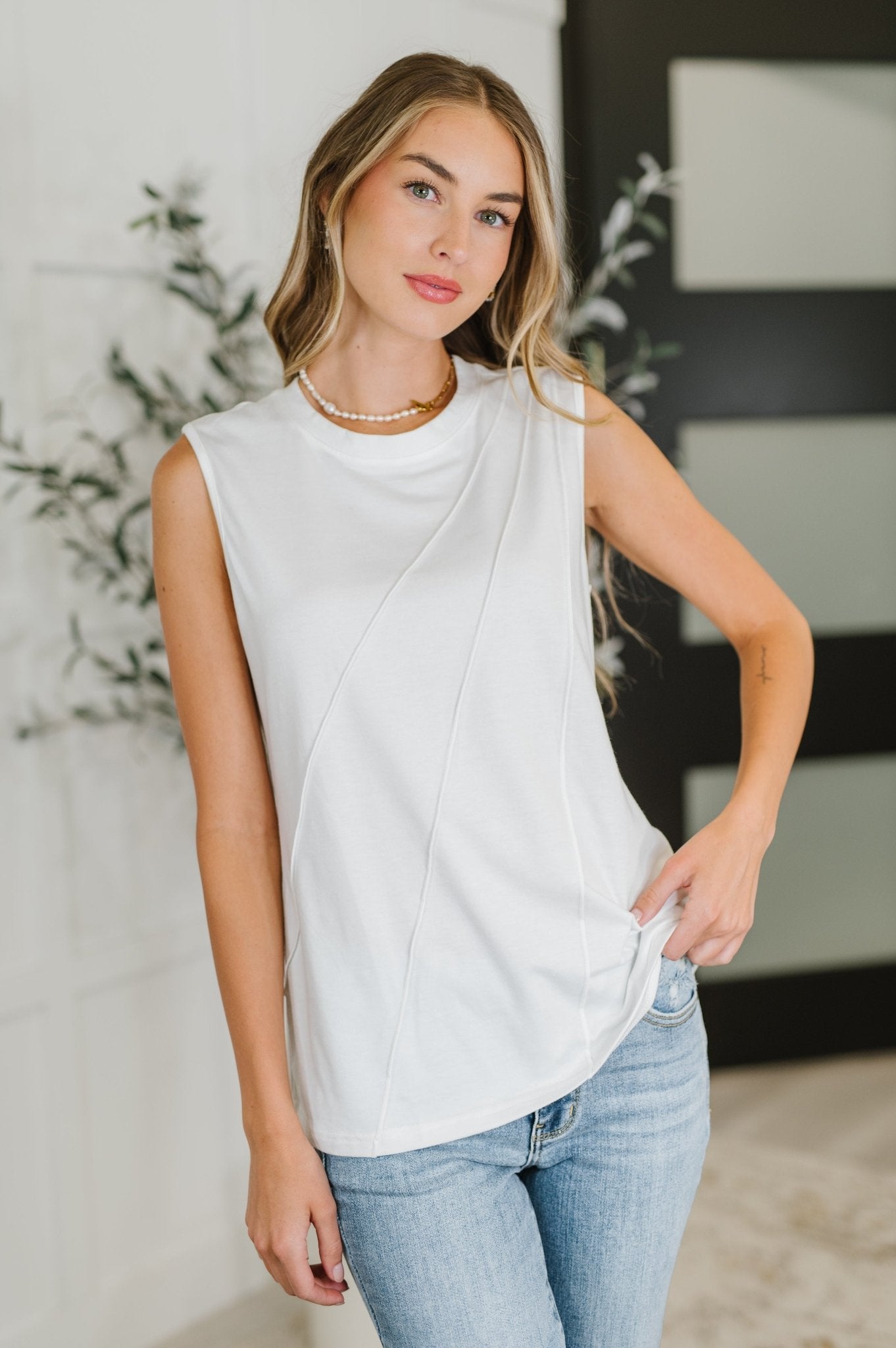 New Normal Pleat Detail Sleeveless Top in White - Driftwood Boutique