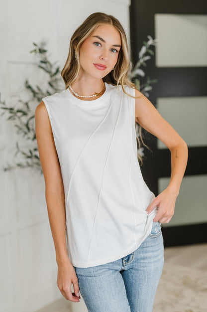 New Normal Pleat Detail Sleeveless Top in White - Driftwood Boutique