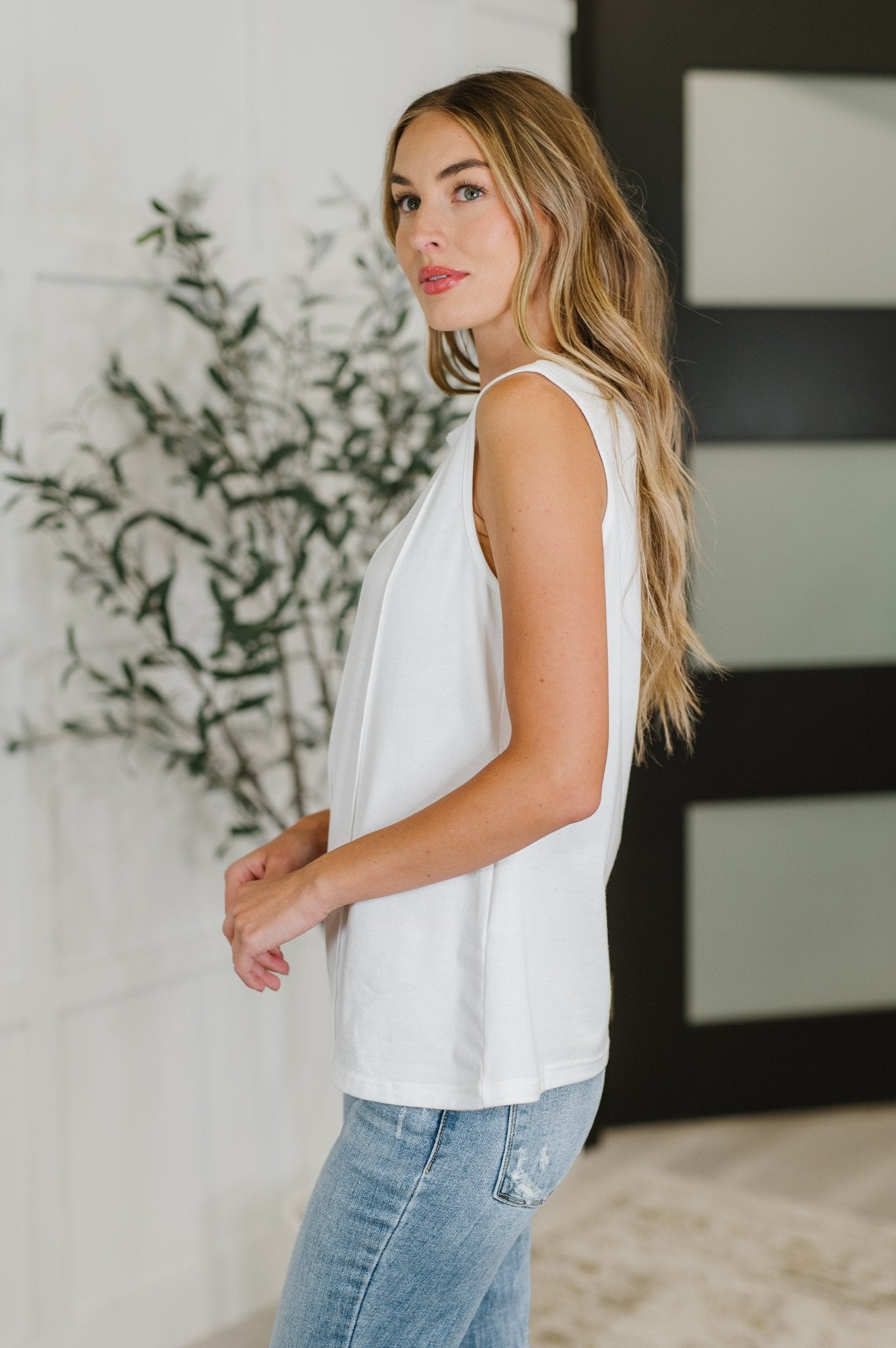 New Normal Pleat Detail Sleeveless Top in White - Driftwood Boutique