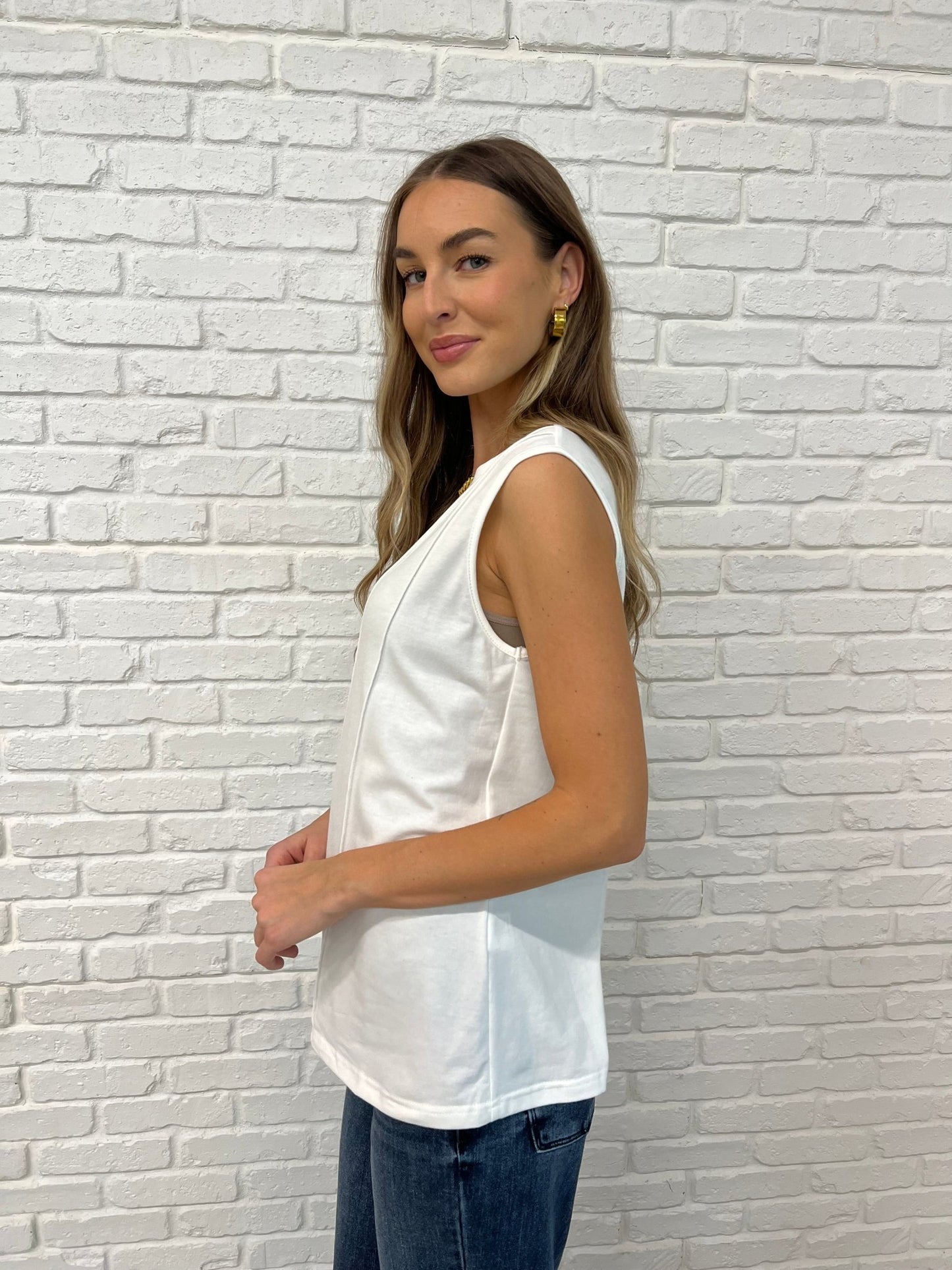 New Normal Pleat Detail Sleeveless Top in White - Driftwood Boutique