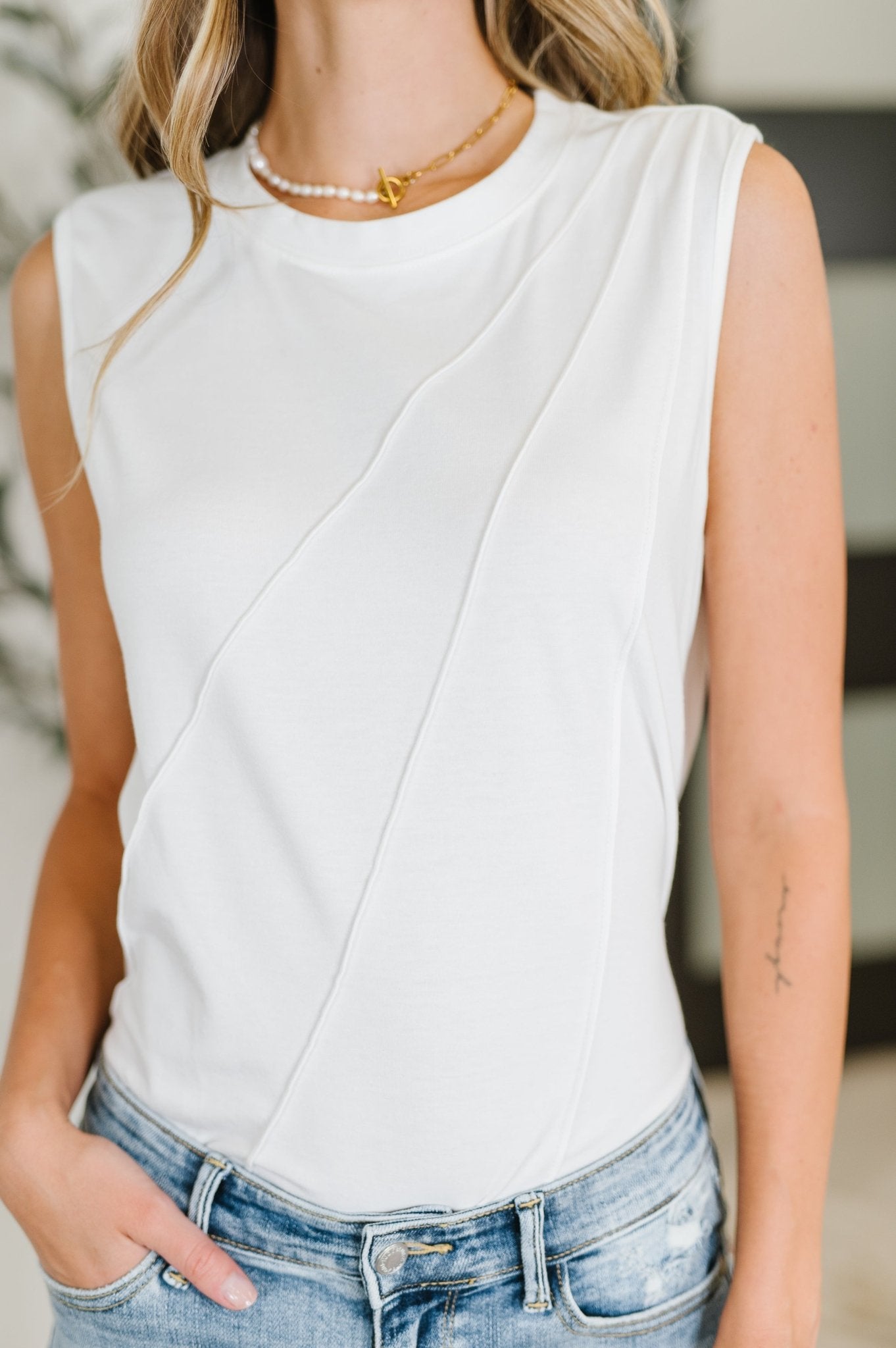 New Normal Pleat Detail Sleeveless Top in White - Driftwood Boutique