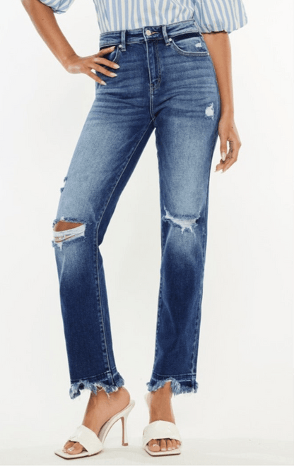 Nina High Rise Distressed Slim Straight Jeans - Driftwood Boutique