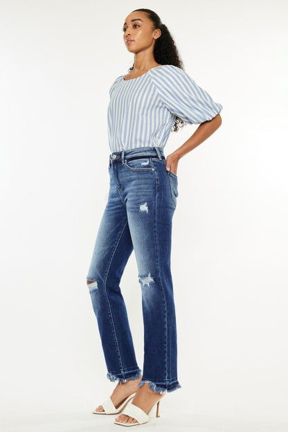 Nina High Rise Distressed Slim Straight Jeans - Driftwood Boutique