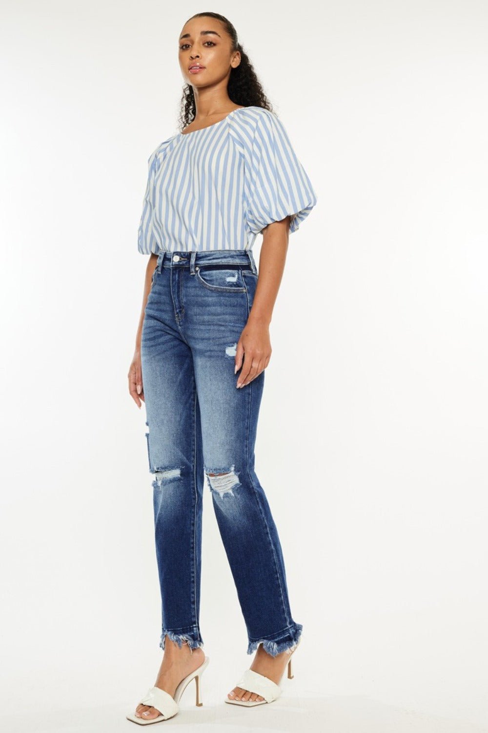 Nina High Rise Distressed Slim Straight Jeans - Driftwood Boutique