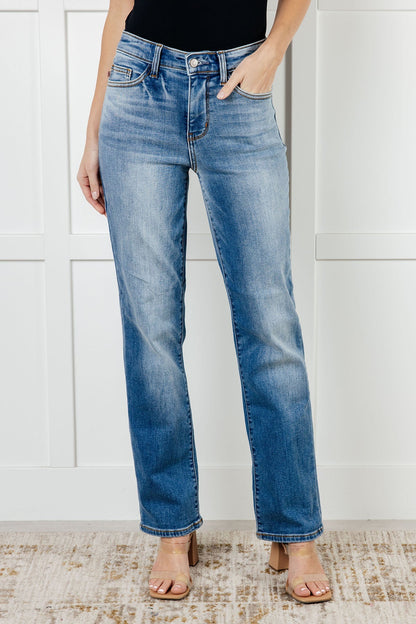 Nivya High Rise Vintage Wash Thermal Straight Jeans - Driftwood Boutique