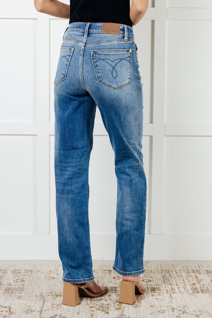 Nivya High Rise Vintage Wash Thermal Straight Jeans - Driftwood Boutique