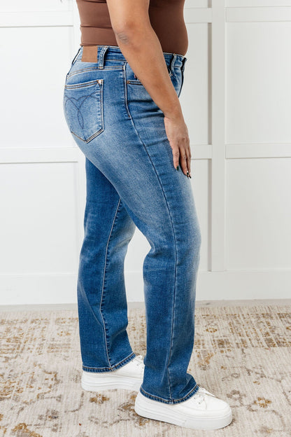 Nivya High Rise Vintage Wash Thermal Straight Jeans - Driftwood Boutique