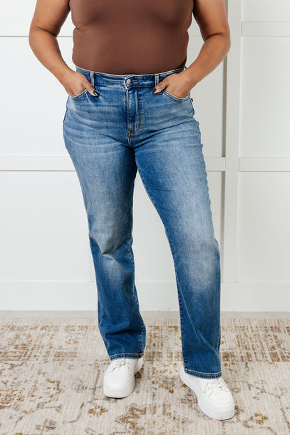 Nivya High Rise Vintage Wash Thermal Straight Jeans - Driftwood Boutique