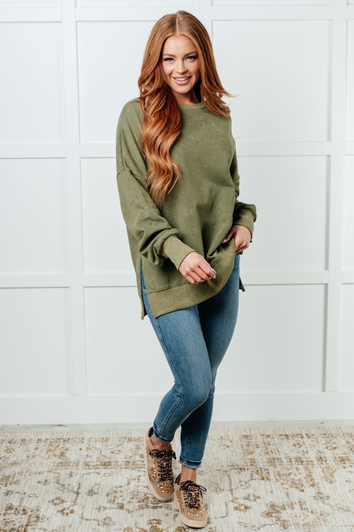 No Plain Jane Oversized Sweatshirt in Green - Driftwood Boutique