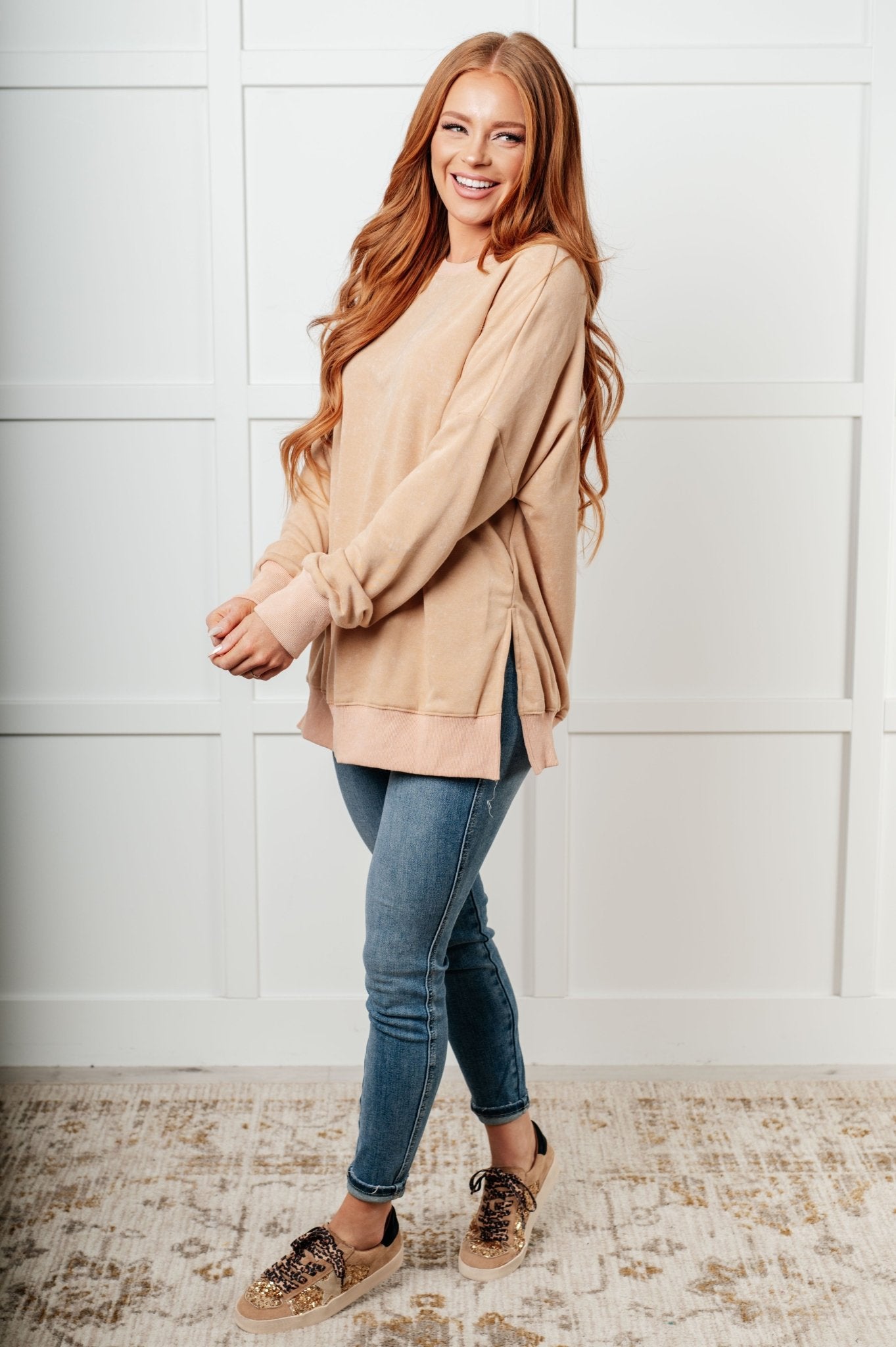 No Plain Jane Oversized Sweatshirt in Khaki - Driftwood Boutique
