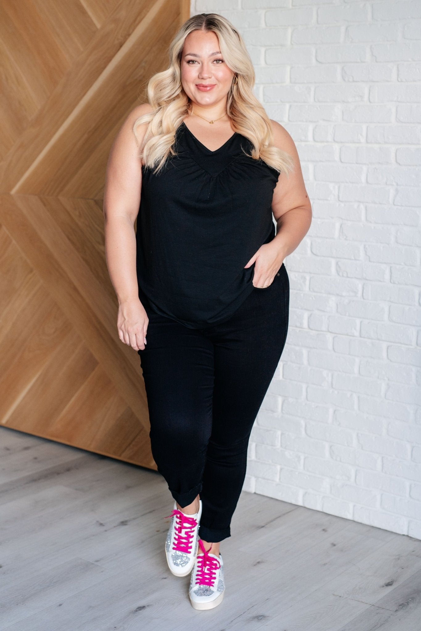 Not So Anxious V - Neck Tank in Black - Driftwood Boutique