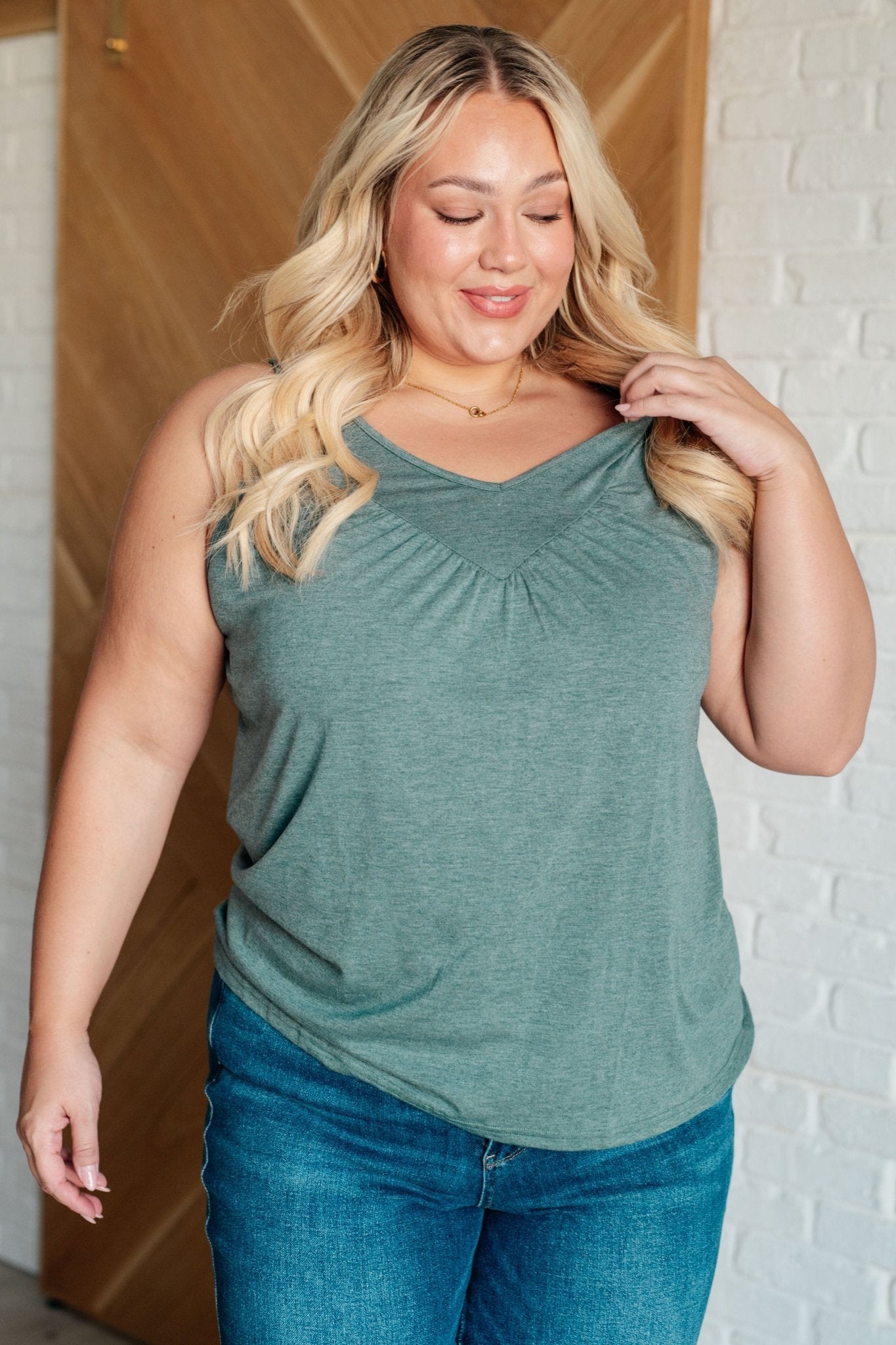 Not So Anxious V - Neck Tank in Mist - Driftwood Boutique