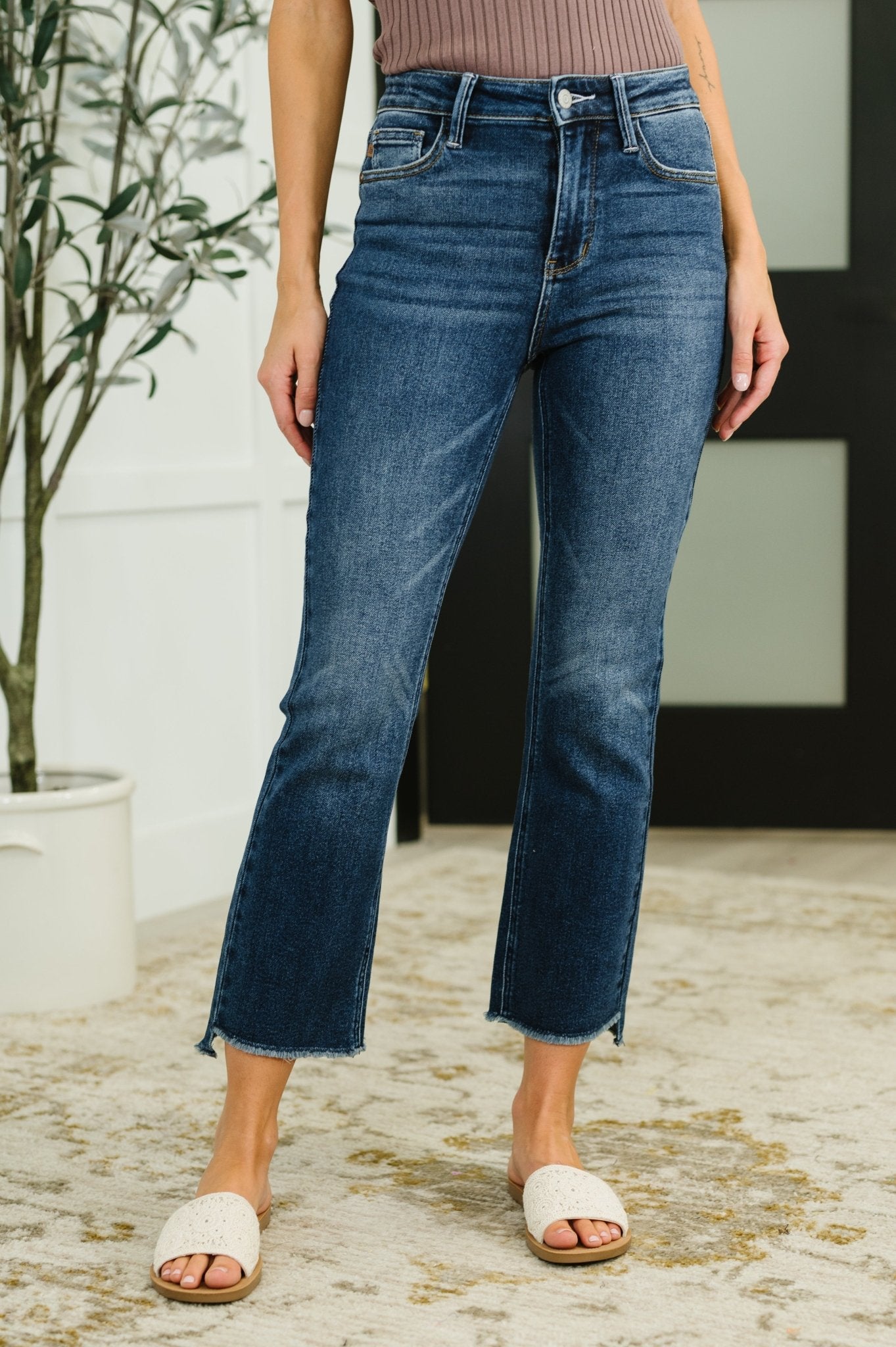 Nova High Waist Dark Wash Kick Flare - Driftwood Boutique