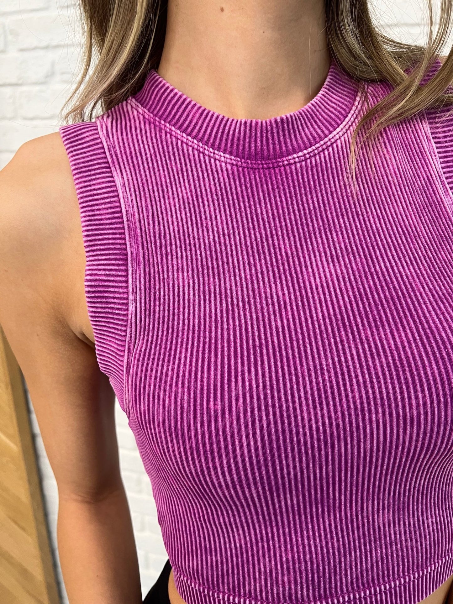Over and Out Cropped Ribbed Tank in Lt Plum - Driftwood Boutique