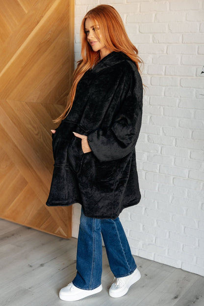 Oversized Velour Blanket Hoodie in Black - Driftwood Boutique