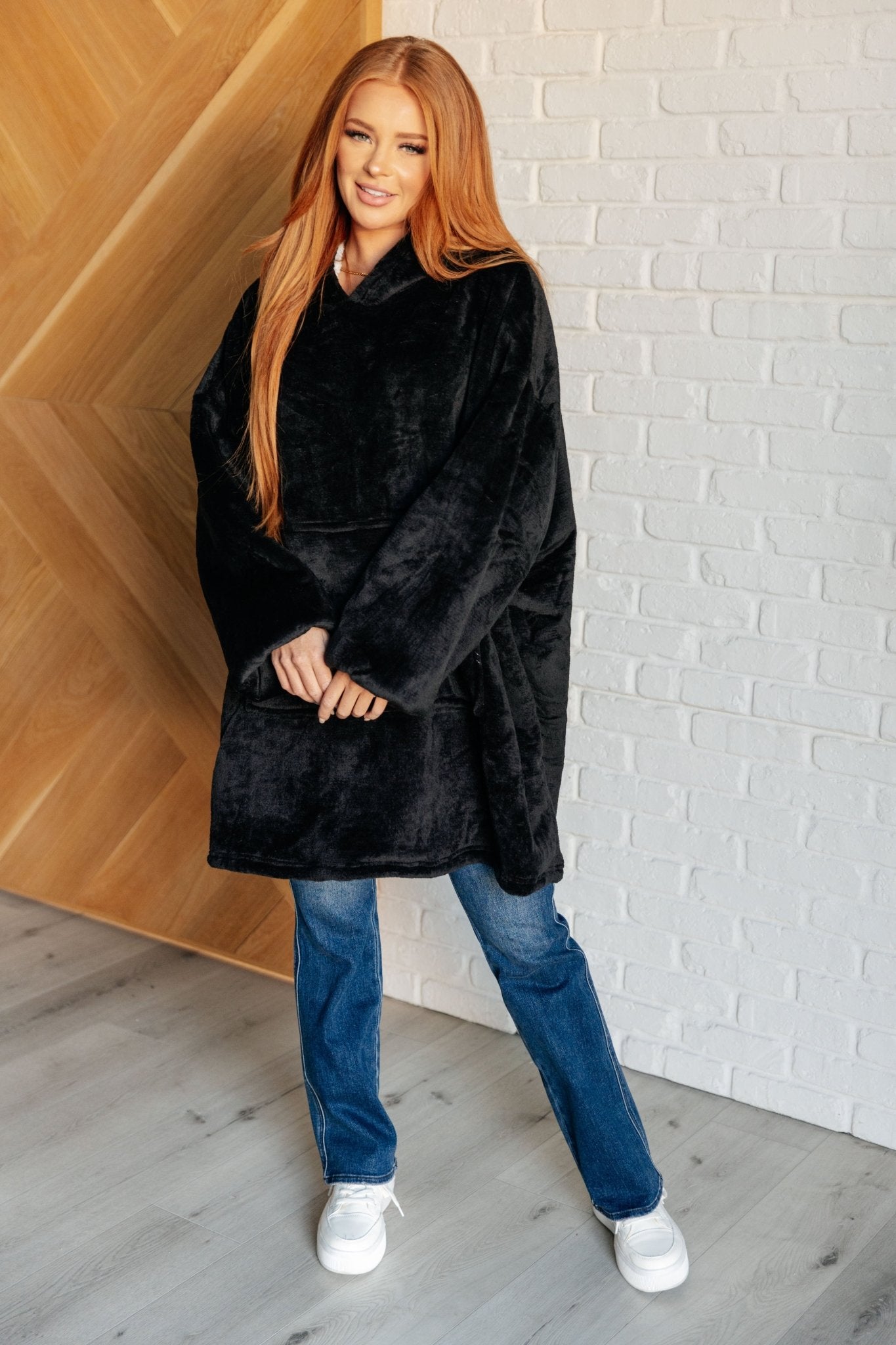 Oversized Velour Blanket Hoodie in Black - Driftwood Boutique