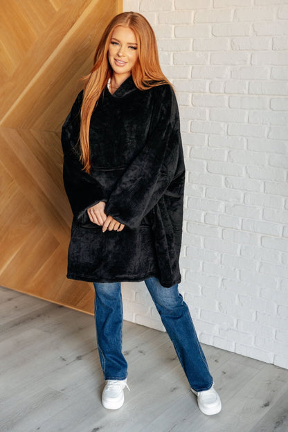 Oversized Velour Blanket Hoodie in Black - Driftwood Boutique
