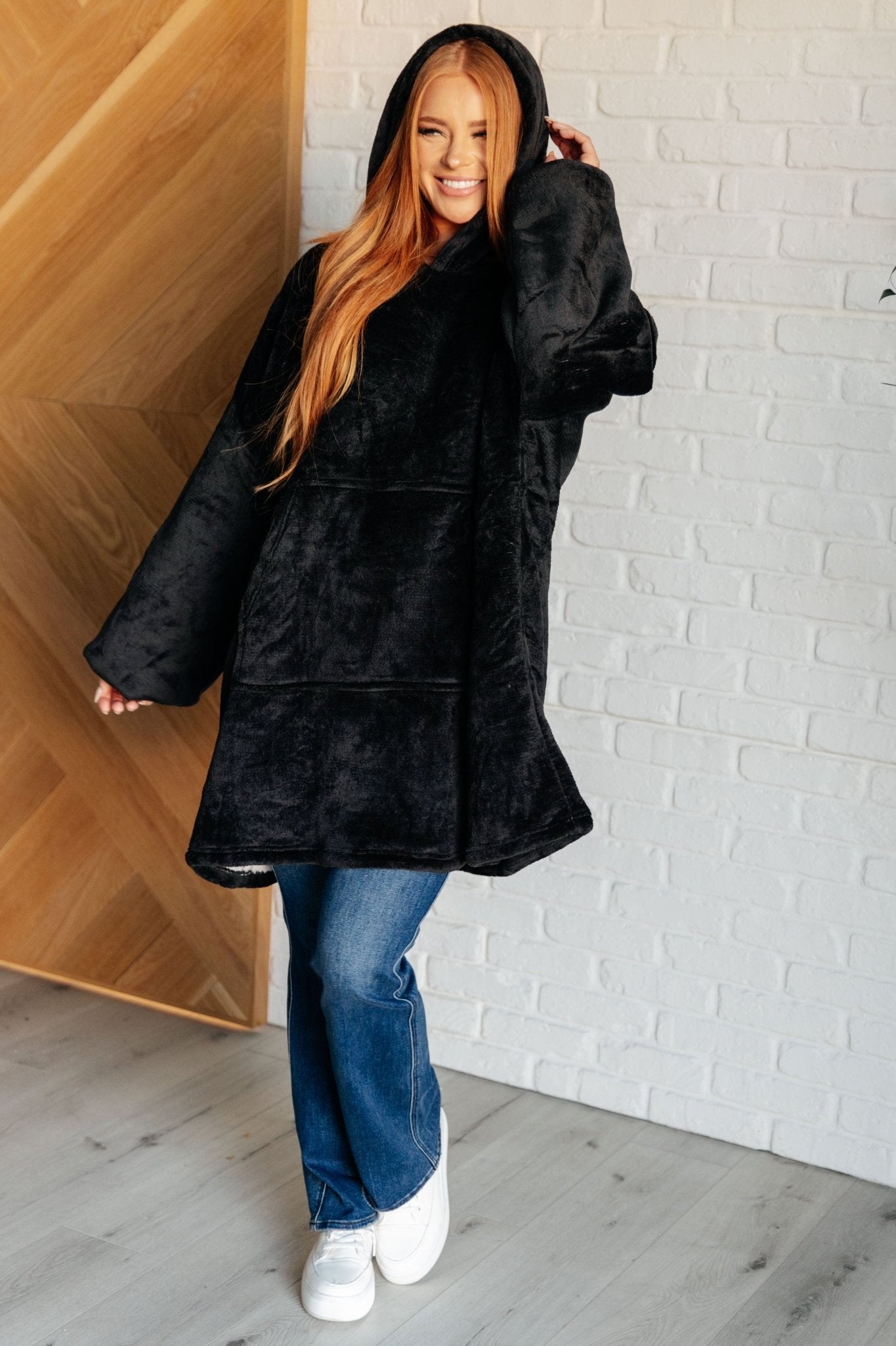 Oversized Velour Blanket Hoodie in Black - Driftwood Boutique